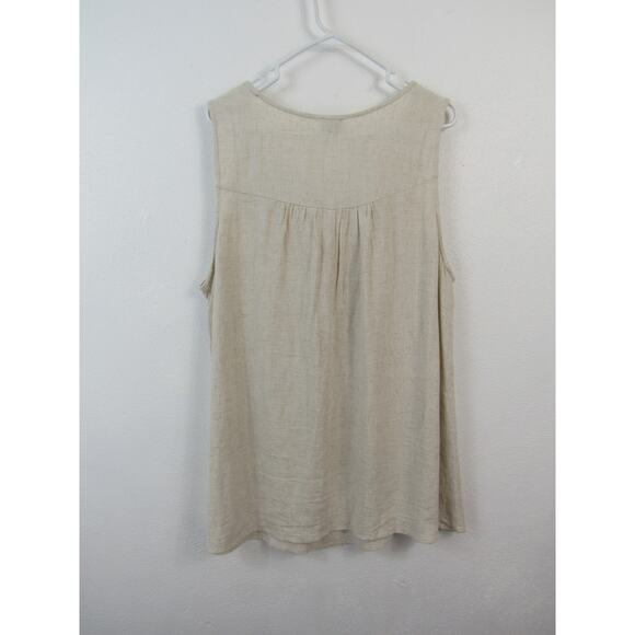 Cal Style XL Linen Blend Crochet Scooop Neck Tank Top Cream Oatmeal Bohemian - Picture 6 of 6